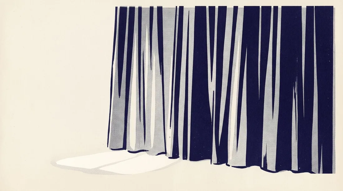 Daylight falling through a hanging length of plain curtain fabric.